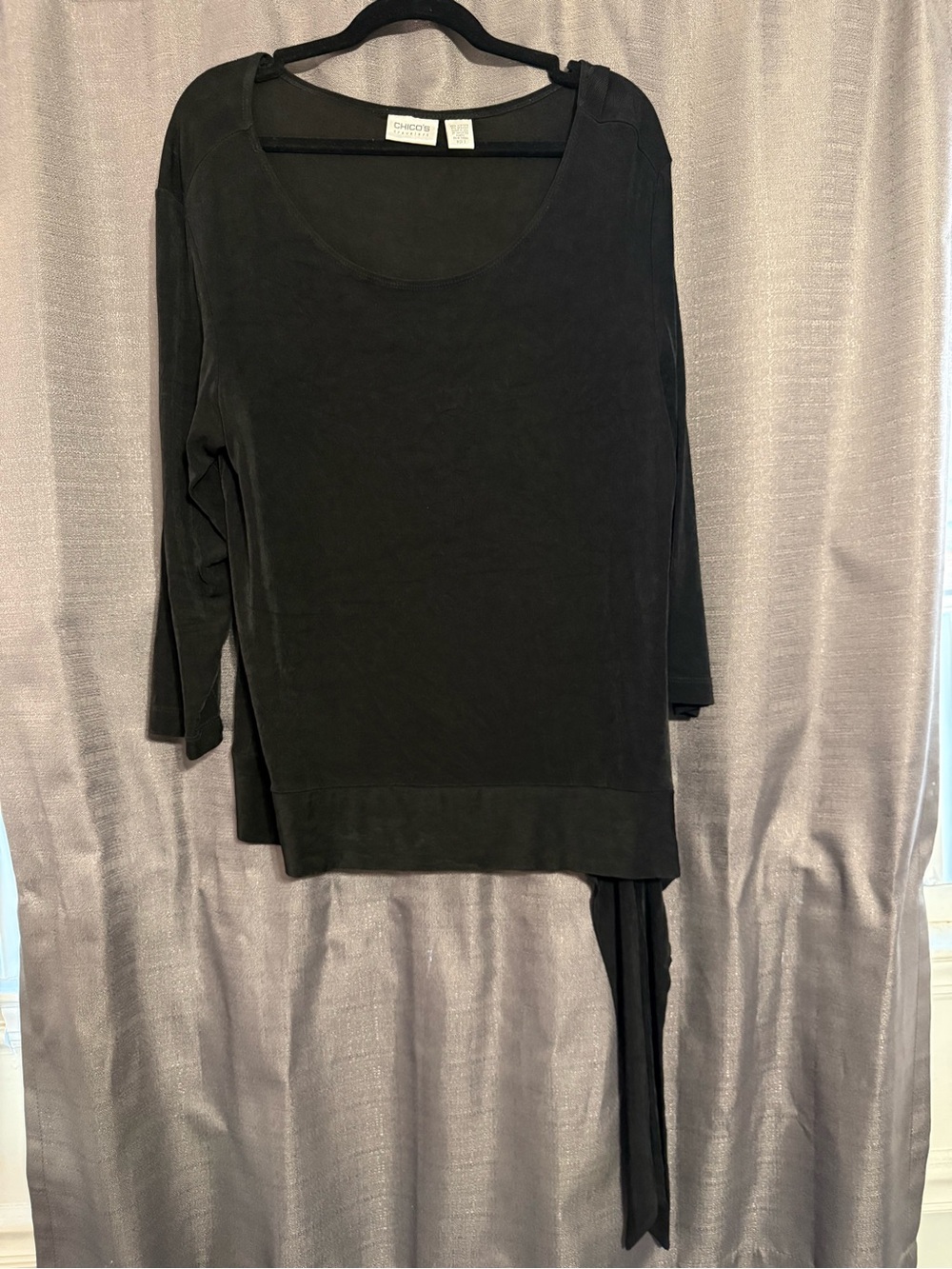 Chico's Black Scoop Neck Long Sleeve Top with Side Tie